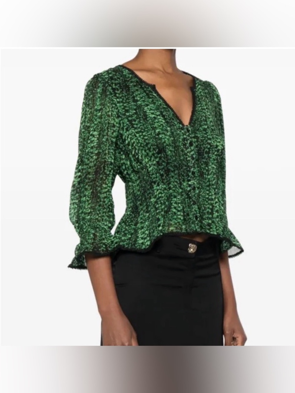 ba&sh Green Printed Peplum Blouse Small - Picture 2 of 10
